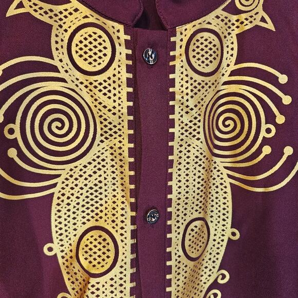 Luc Matton burgundy and gold 2 piece tunic and pants Dashiki. Size L - Picture 6 of 7